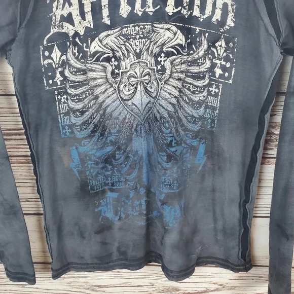 Affliction Live Fast Mens Large Gray Long Sleeve Shirt Top - Picture 3 of 8